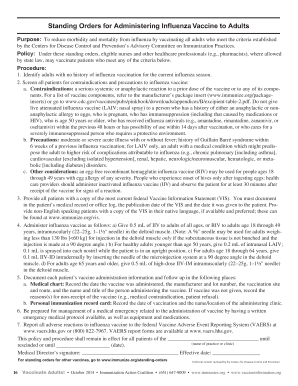 Standing Orders for Administering Influenza Vaccine to Adults