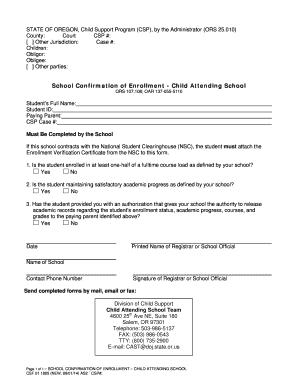 Confirmation letter for school - School Confirmation of Enrollment - Child Attending School CSF 011805 - oregonchildsupport