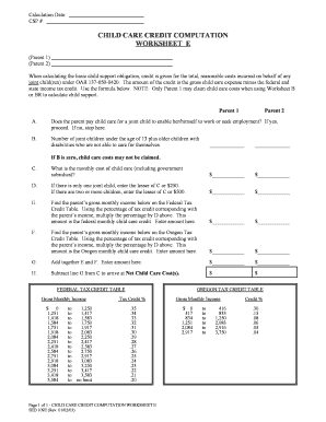 Child Care Credit Computation Worksheet E