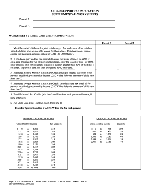 Oregon Child Support Worksheet S-3