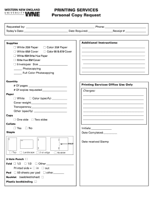 Printing Services Personal Copy Request Form
