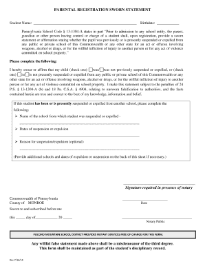 Pennsylvania Parental Registration Sworn Statement