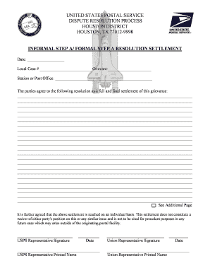 USPS Dispute Resolution Settlement Form