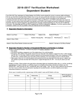 2016–2017 Verification Worksheet