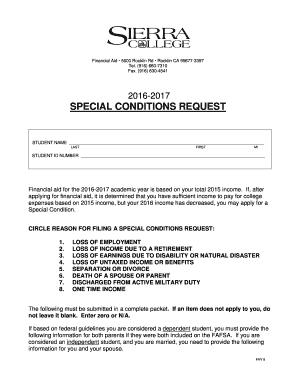 Special Conditions Request Form