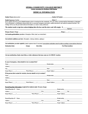Sierra Community College Residence Hall Housing License Agreement