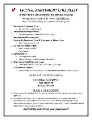 Sierra College Housing License Agreement Checklist