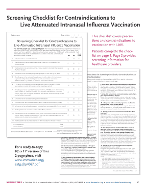 Screening Checklist for Contraindications to Live Attenuated Intranasal Influenza Vaccination