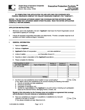 Chubb Executive Protection Crime Coverage Renewal Application