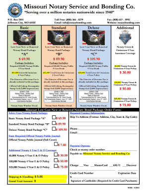 Missouri Notary Bond Package Order Form