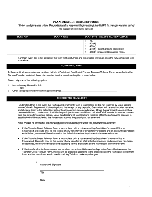 Plan Default Request Form
