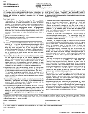 HUD 203(k) Borrower Acknowledgement Form