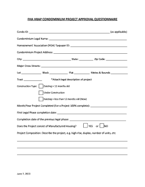 FHA Condominium Project Approval Questionnaire