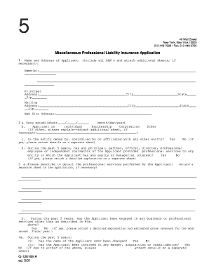 Miscellaneous Professional Liability Insurance Application