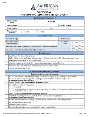 Conventional Underwriting Submission Checklist