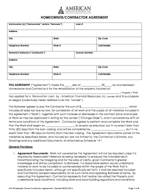 Homeowner Contractor Agreement
