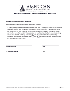 Borrower's Identity-of-Interest Certification