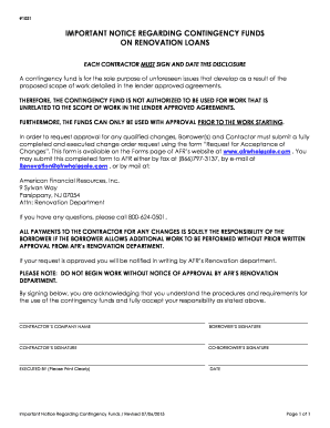 Contingency Fund Notice for Renovation Loans