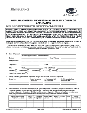 Wealth Advisers Professional Liability Coverage Application