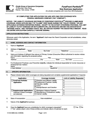 Chubb ForeFront Portfolio Insurance Application