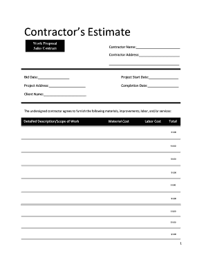 Contractor's Estimate and Work Proposal