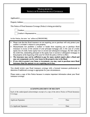 Massachusetts Notice of Flood Insurance Coverage