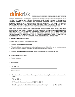 Technology Business Interruption Insurance Application