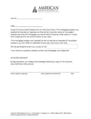 Mortgage Valuation Acknowledgment Form