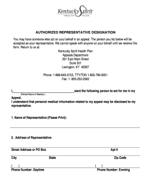 Authorized Representative Designation Form
