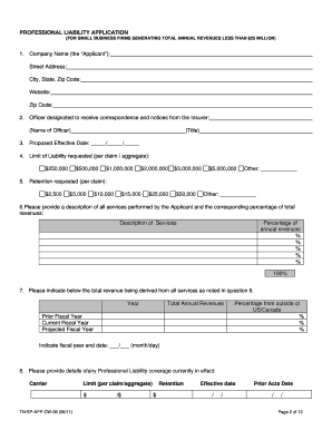 Professional Liability Application for Small Business