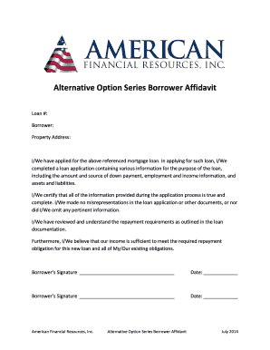 Alternative Option Series Borrower Affidavit