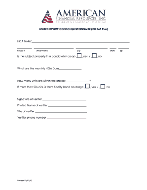 Limited Review Condo Questionnaire