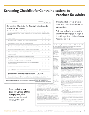 Vaccine Contraindications Screening Checklist for Adults