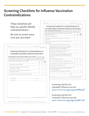 Influenza Vaccination Screening Checklist