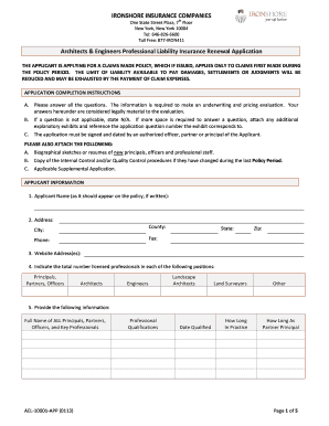 Architects & Engineers Professional Liability Insurance Renewal Application
