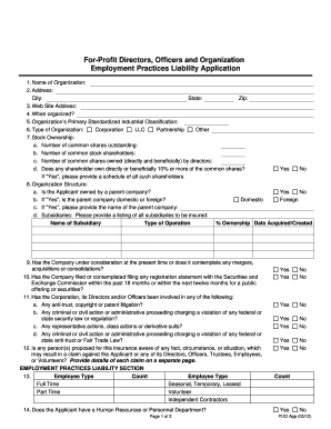 Employment Practices Liability Insurance Application