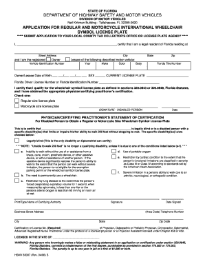 Florida Wheelchair Symbol License Plate Application