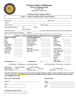 Choctaw Nation Financial Needs Analysis Form