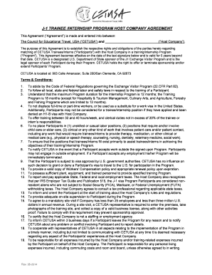 J-1 Trainee Internship Program Host Company Agreement