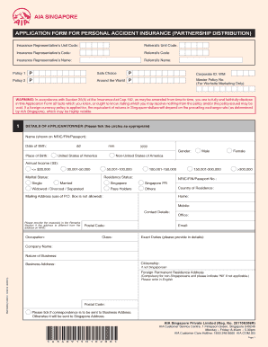 AIA Singapore Personal Accident Insurance Application Form