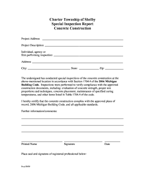 Special Inspection Report for Concrete Construction