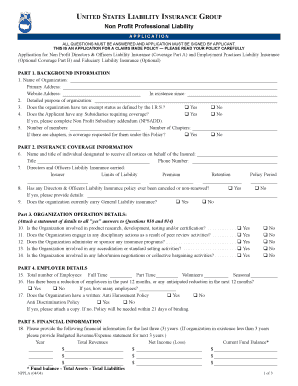 Non Profit Professional Liability Insurance Application
