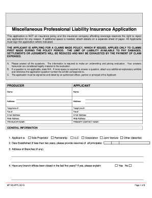 Professional Liability Insurance Application