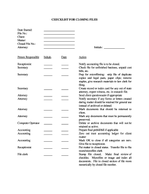 Checklist for Closing Files