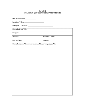 Academic Course Observation Report Form D-5