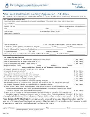Non Profit Professional Liability Application