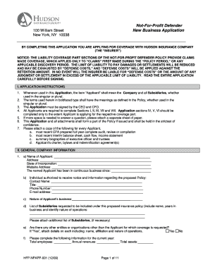 Not-For-Profit Defender New Business Application
