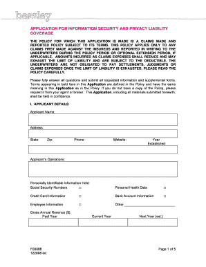 Information Security and Privacy Liability Coverage Application