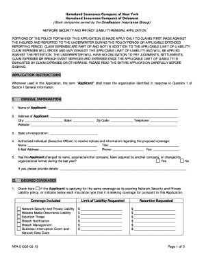 Network Security and Privacy Liability Renewal Application