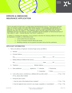 Errors and Omissions Insurance Application
